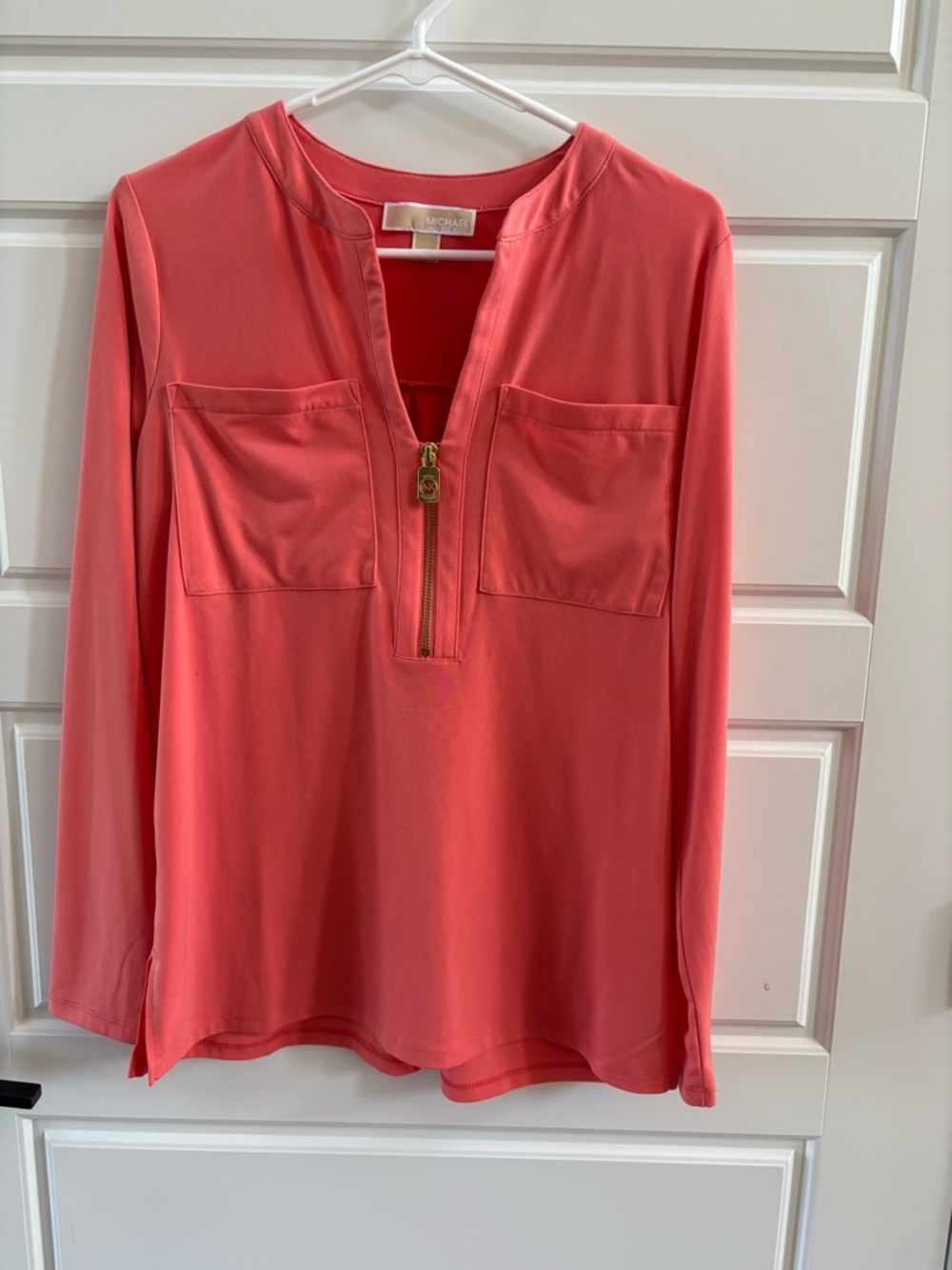 Michael Kors Coral Zip Front Blouse Long Sleeve Size Medium